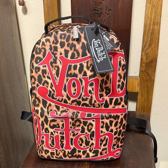 Von Dutch Red and Leopard Backpack Stylish Von Dutch Leopard Print Backpack Review | TikTok main image 4